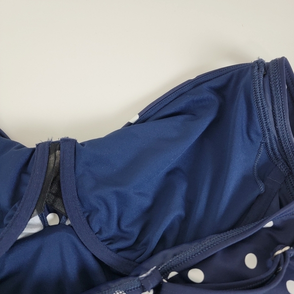 Lands' End Deep Sea Polka Dot V-Neck Wrap Underwire Tankini Swim Top Sz 12 NEW‎ - Picture 9 of 14